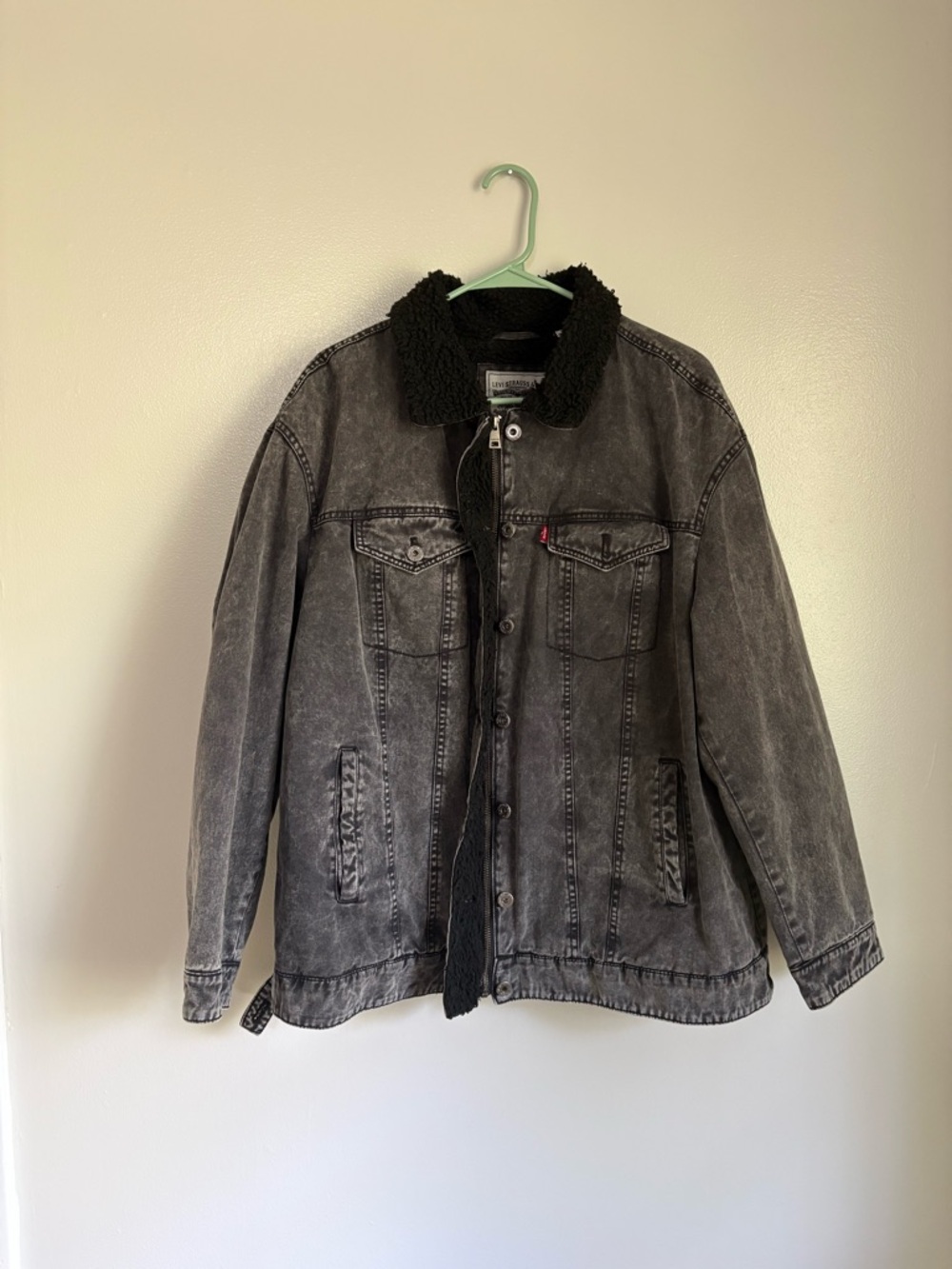 Levi's Washed Black Denim Jacket with Black Sherpa Lining